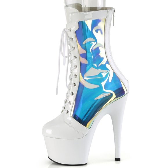 Platform Holographic High Heel Lace Up Ankle Boots
